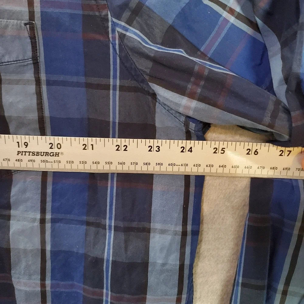 Levi's Men Button‎ Up Shirt XL Blue Plaid Long Sleeve Pocket Casual